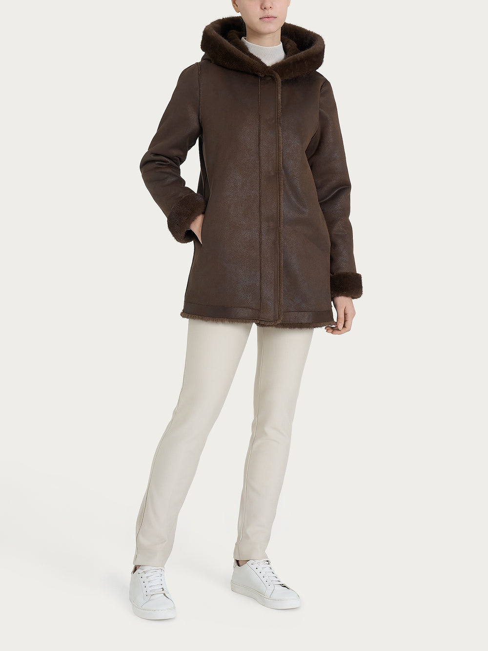 ECOMONTONE PELLICCIA A GIACCONE CON CAPPUCCIO REVERSIBILE DONNA RAGNO DQ59KU