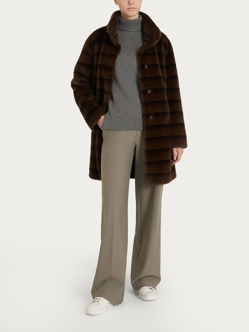 ECOMONTONE PELLICCIA A CAPPOTTO CON CINTURA REVERSIBILE DONNA RAGNO DQ43KW