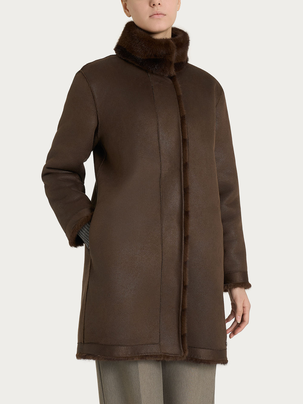 ECOMONTONE PELLICCIA A CAPPOTTO CON CINTURA REVERSIBILE DONNA RAGNO DQ43KW