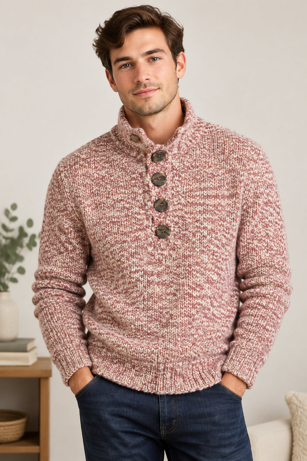 PULLOVER UOMO LUPO CON BOTTONI LANA MELANGE AI605