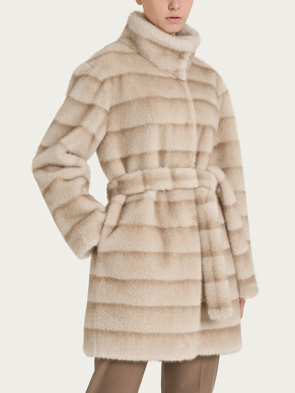 ECOMONTONE PELLICCIA A CAPPOTTO CON CINTURA REVERSIBILE DONNA RAGNO DQ43KW