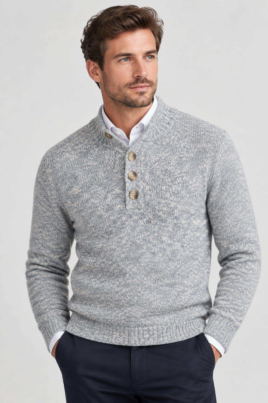 PULLOVER UOMO LUPO CON BOTTONI LANA MELANGE AI605