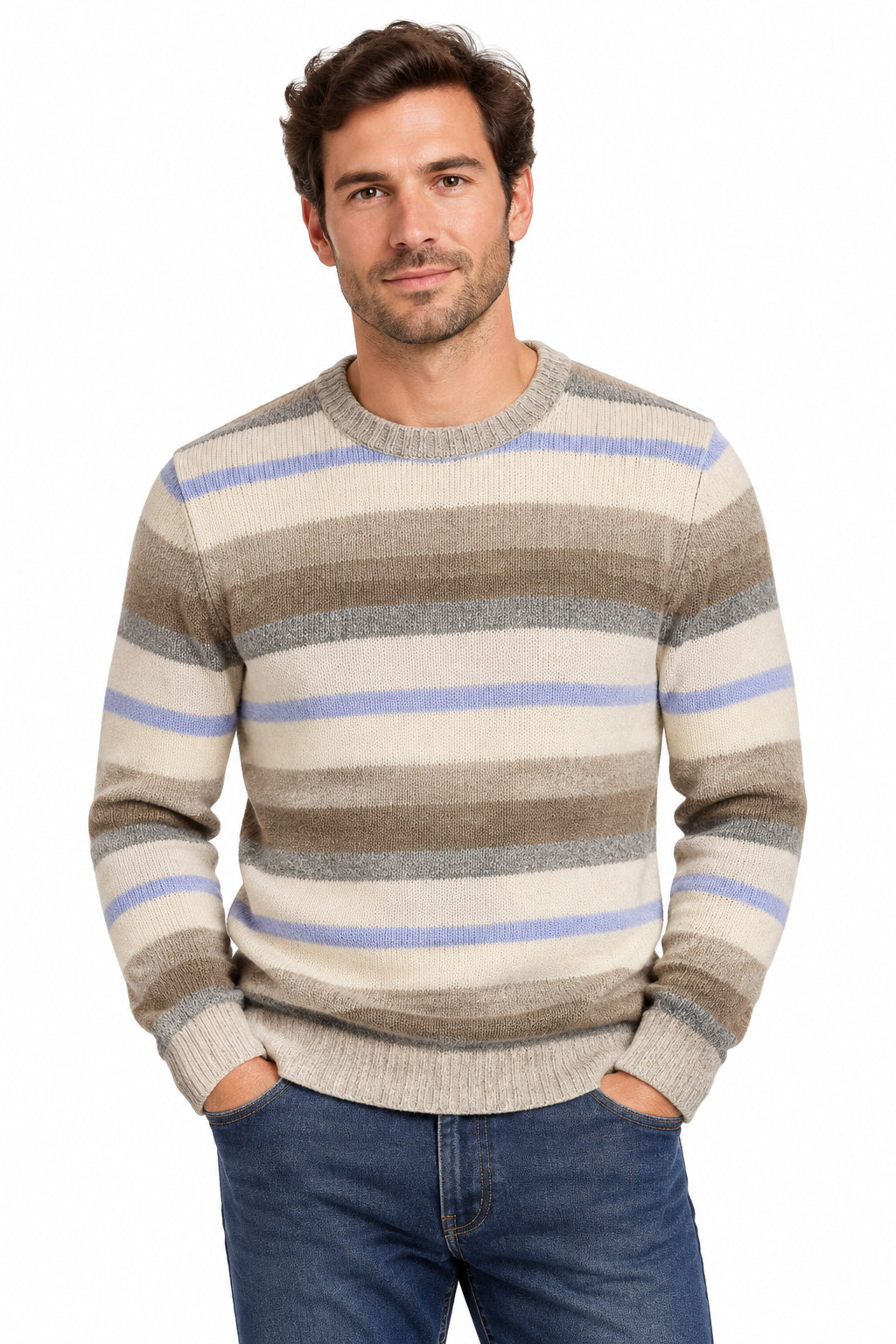 PULLOVER UOMO SHETLAND GIROCOLLO RIGHE AI507