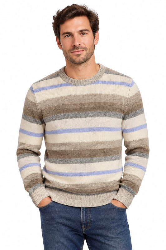PULLOVER UOMO SHETLAND GIROCOLLO RIGHE AI507