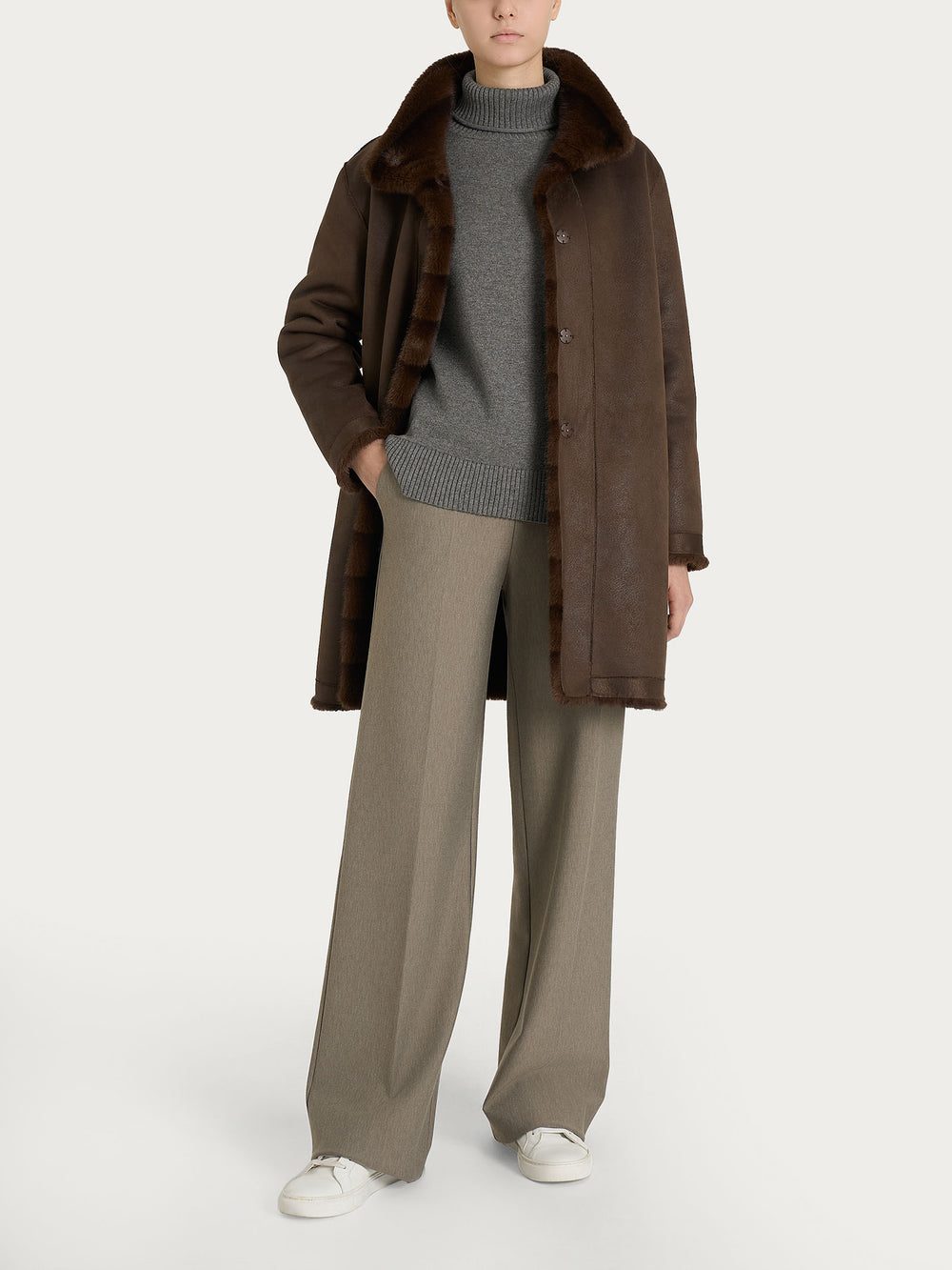 ECOMONTONE PELLICCIA A CAPPOTTO CON CINTURA REVERSIBILE DONNA RAGNO DQ43KW