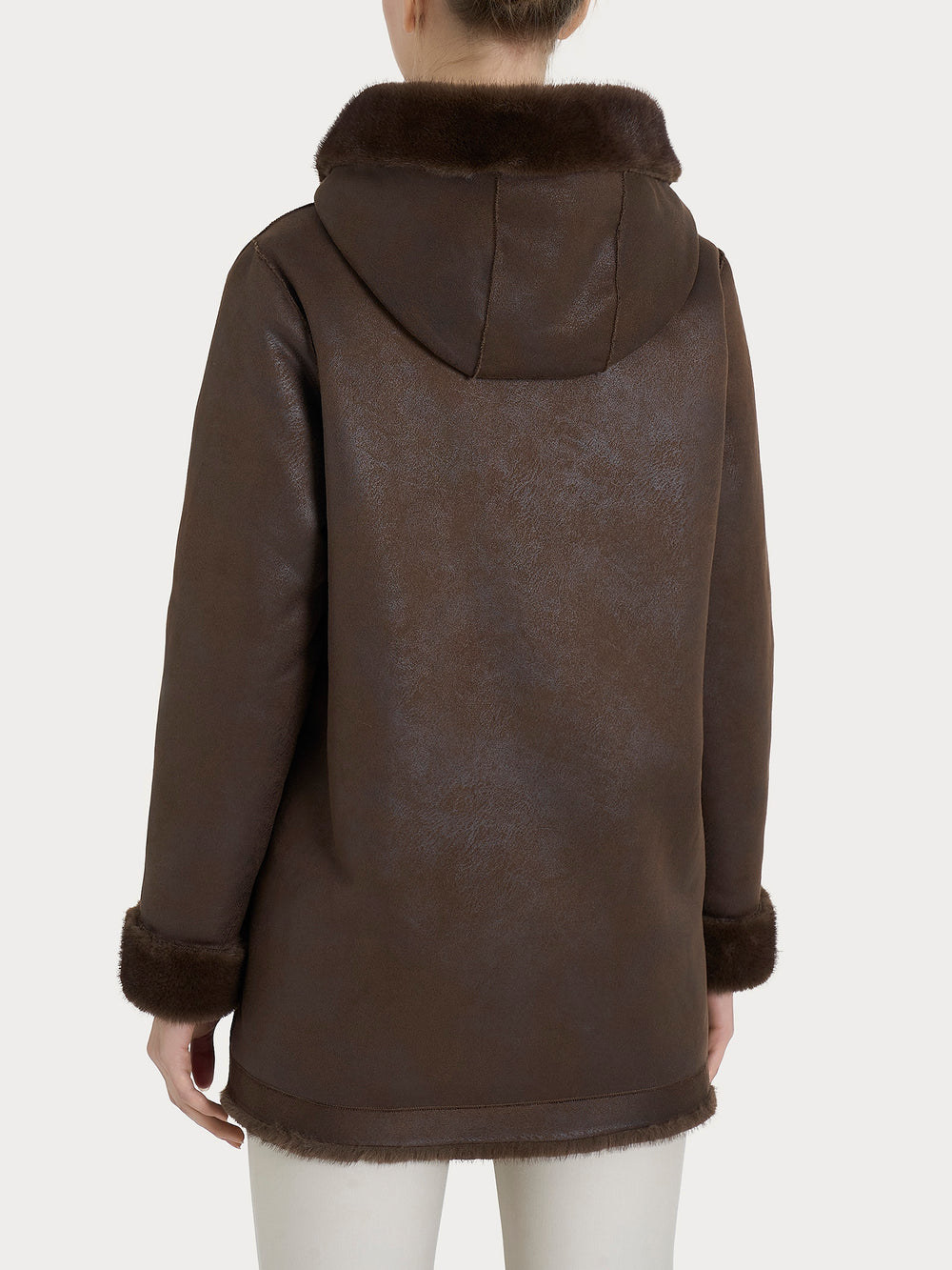 ECOMONTONE PELLICCIA A GIACCONE CON CAPPUCCIO REVERSIBILE DONNA RAGNO DQ59KU