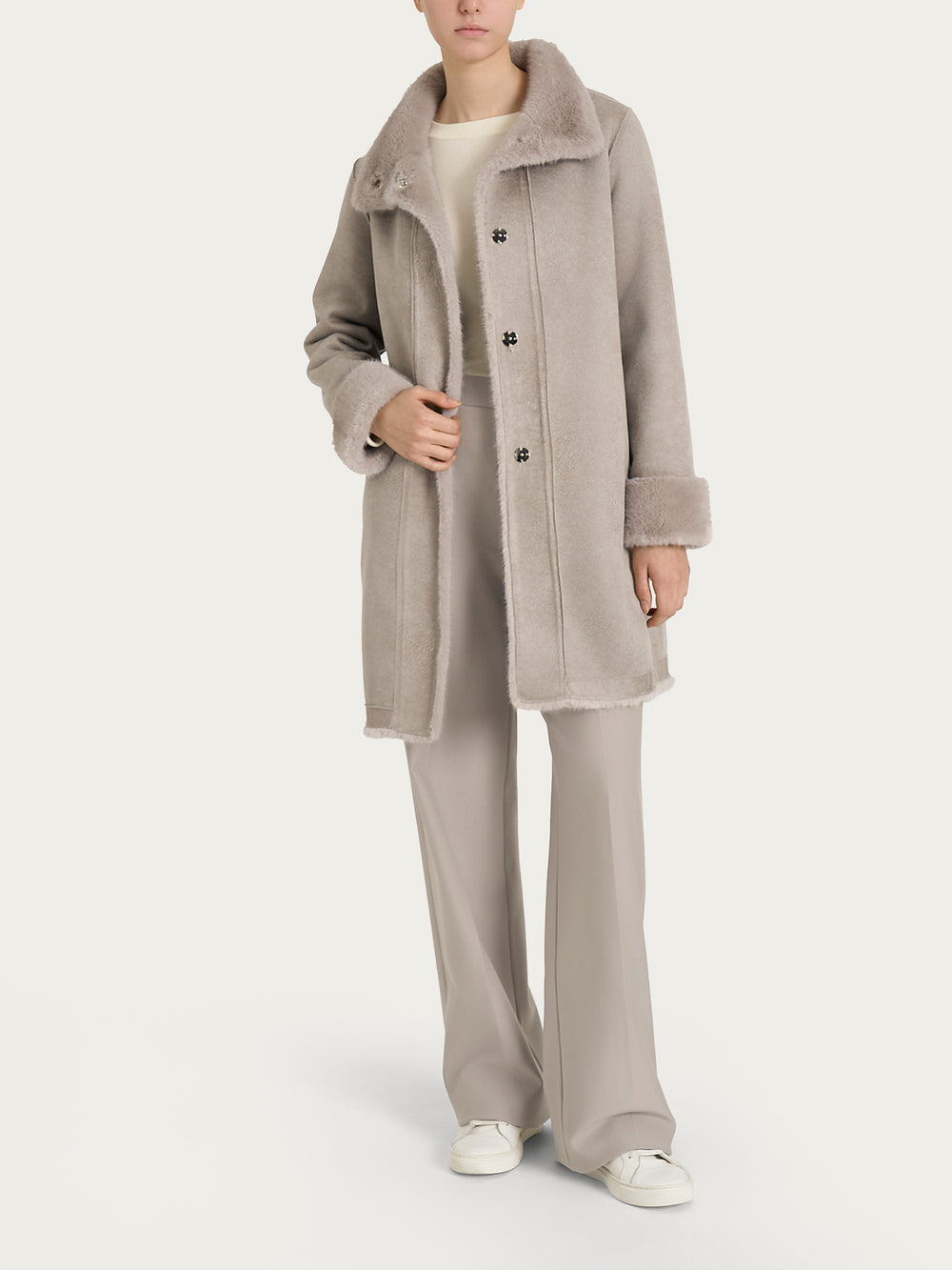 ECOMONTONE PELLICCIA A CAPPOTTO CON BOTTONI REVERSIBILE DONNA RAGNO DQ59KW