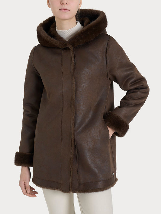 ECOMONTONE PELLICCIA A GIACCONE CON CAPPUCCIO REVERSIBILE DONNA RAGNO DQ59KU