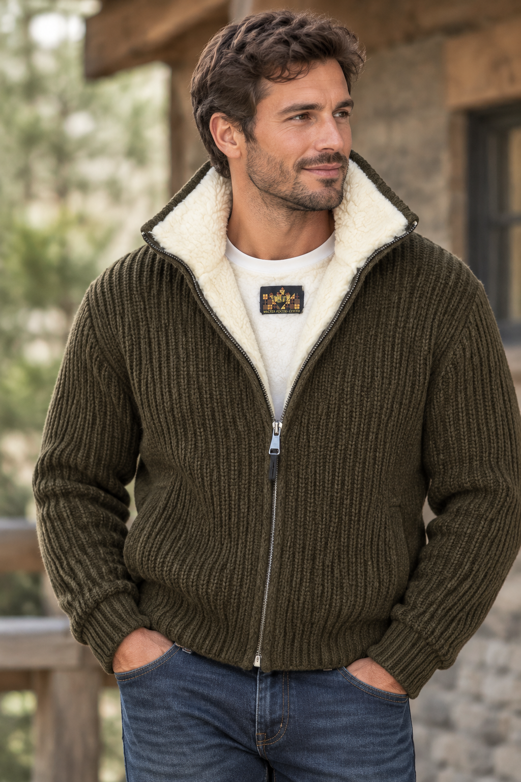 GIACCA PULL LANA ZIP UOMO CON INTERNO ORSETTO AI611