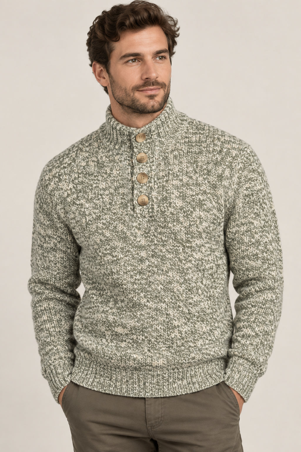 PULLOVER UOMO LUPO CON BOTTONI LANA MELANGE AI605