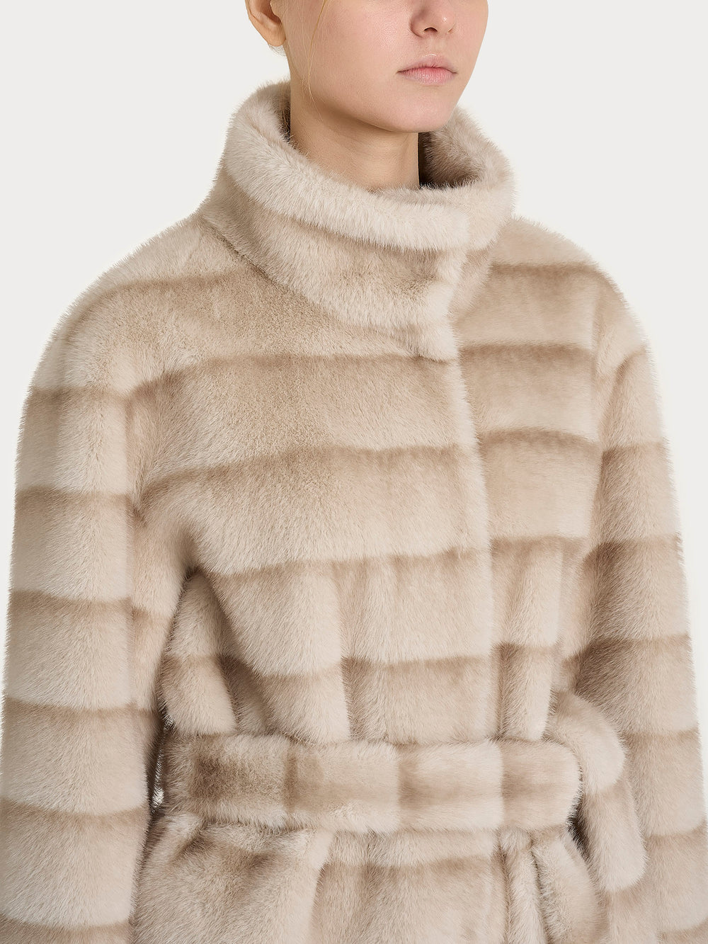 ECOMONTONE PELLICCIA A CAPPOTTO CON CINTURA REVERSIBILE DONNA RAGNO DQ43KW