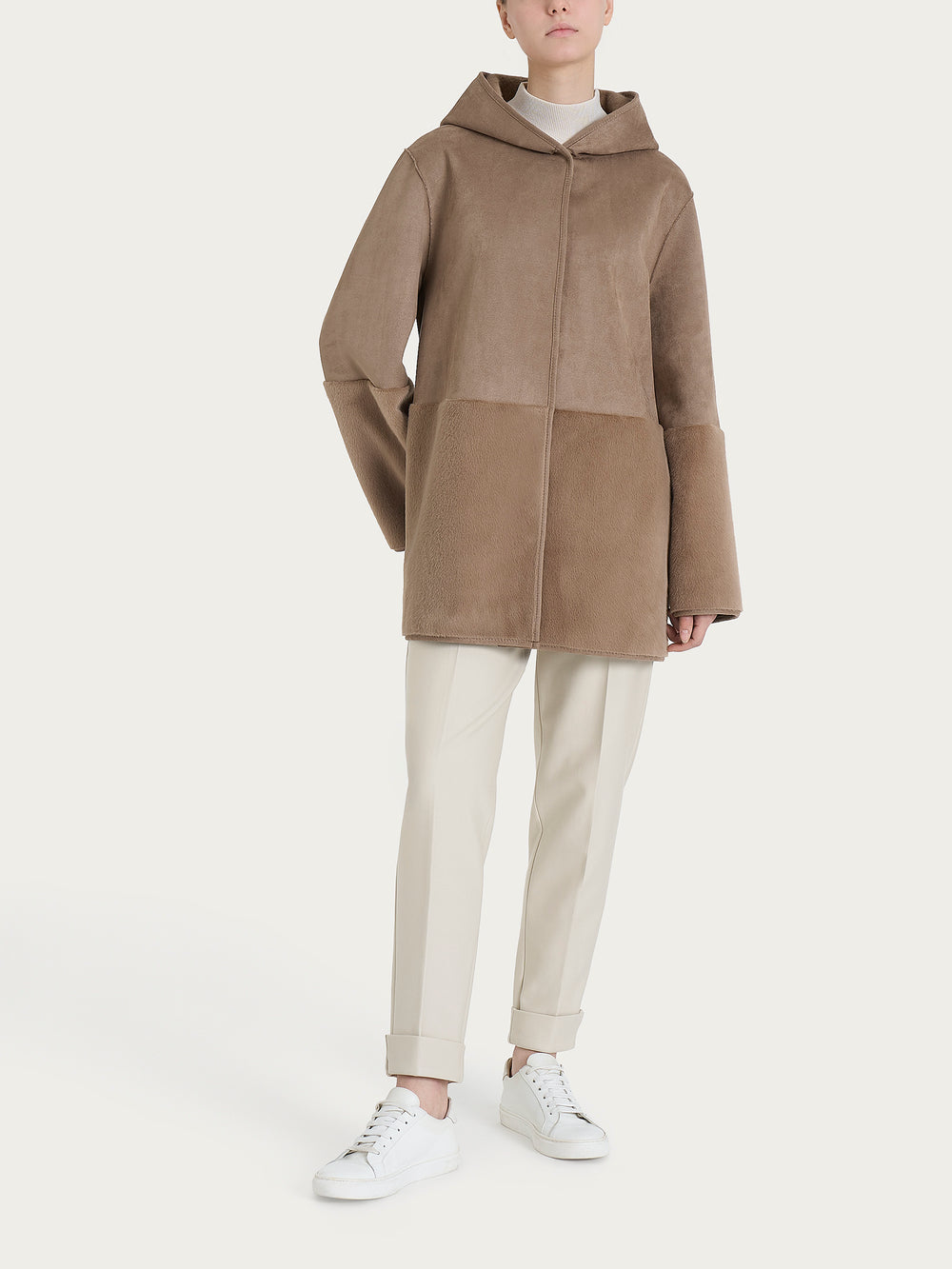 ECOMONTONE PELLICCIA A GIACCONE CON CAPPUCCIO REVERSIBILE DONNA RAGNO DQ48KU