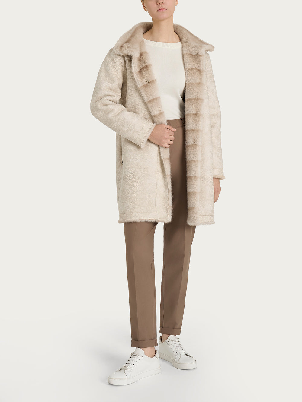 ECOMONTONE PELLICCIA A CAPPOTTO CON CINTURA REVERSIBILE DONNA RAGNO DQ43KW