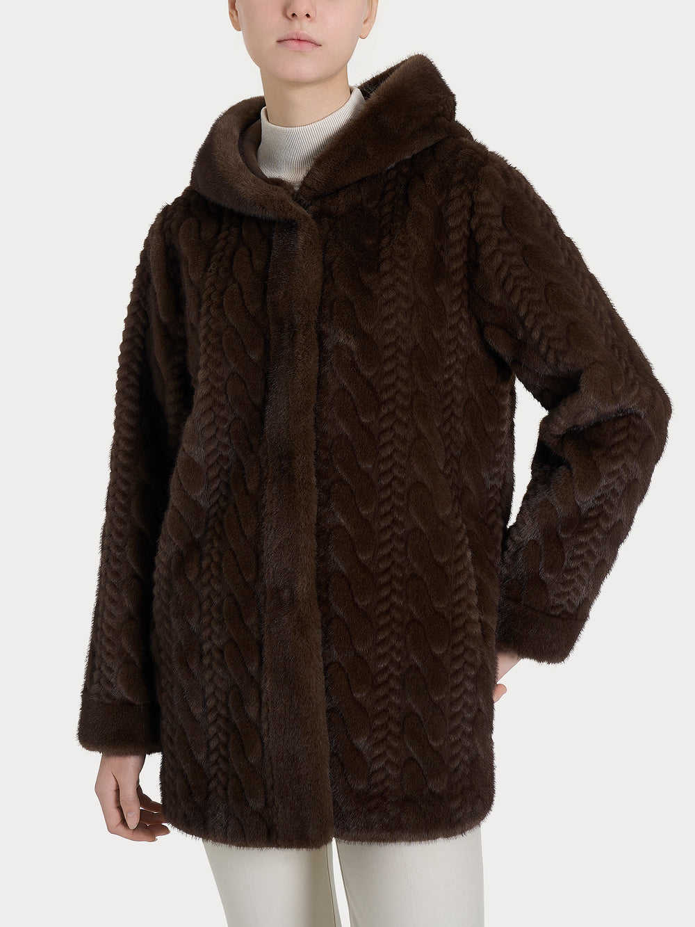 ECOMONTONE PELLICCIA A GIACCONE CON CAPPUCCIO REVERSIBILE DONNA RAGNO DQ59KU